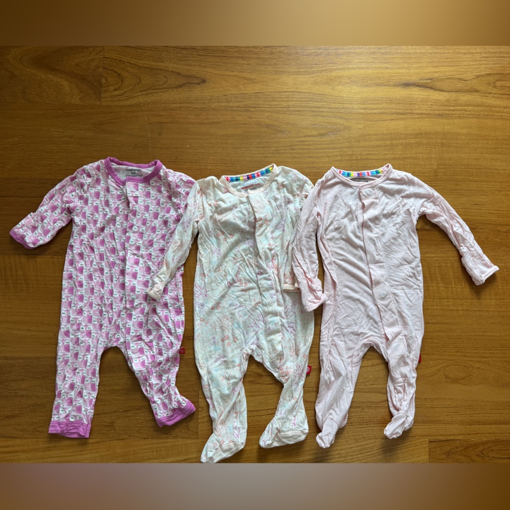 Set of 3 Magnetic Me Baby Pajamas - Pink and White Set